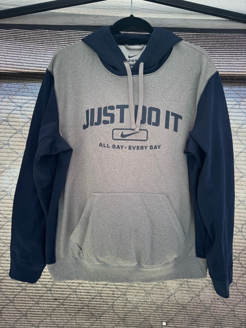 Nike Gray and Navy 'Just Do It' Pullover Hoodie